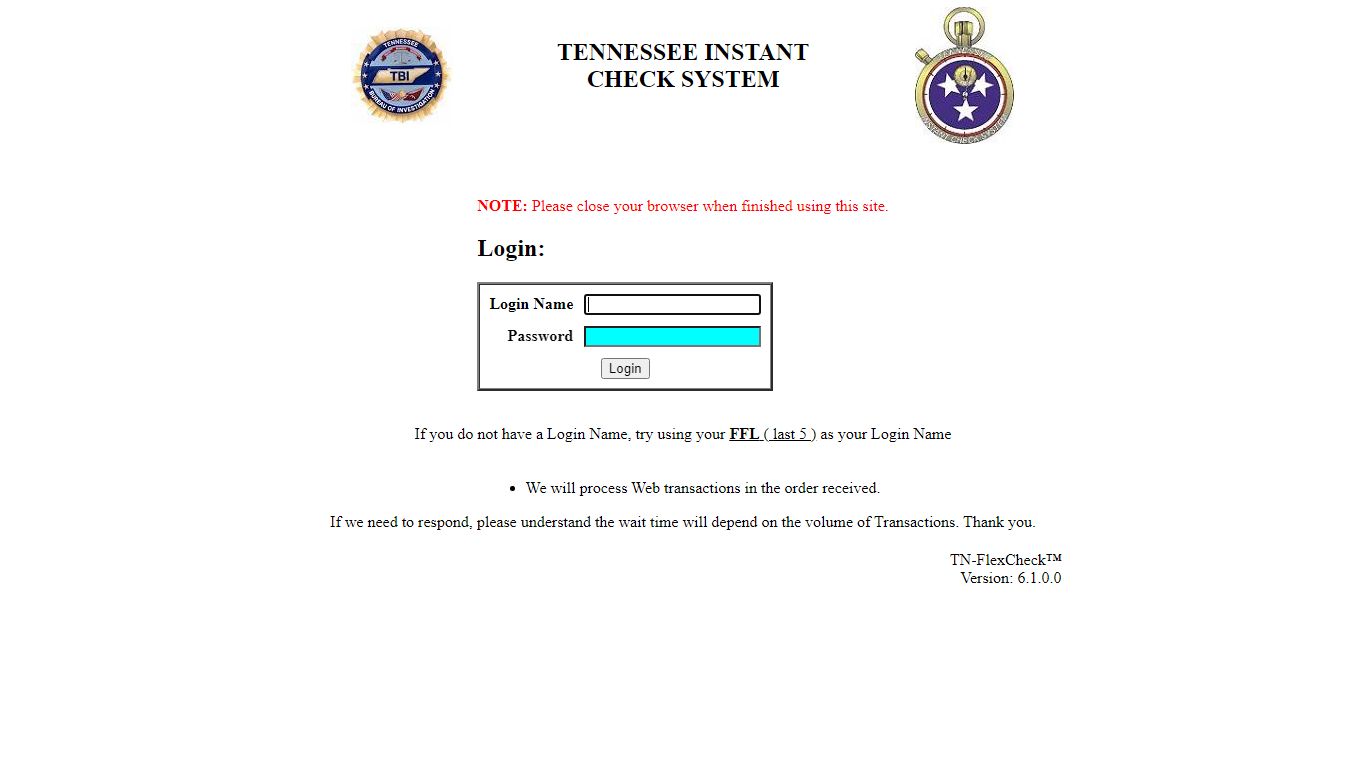 Firearm Purchase Login - Tennessee